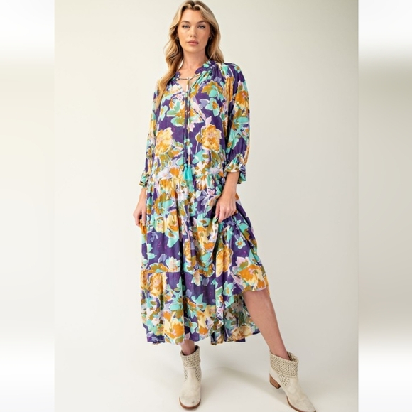 New Easel Floral Print Boho Maxi Dress - Picture 1 of 6